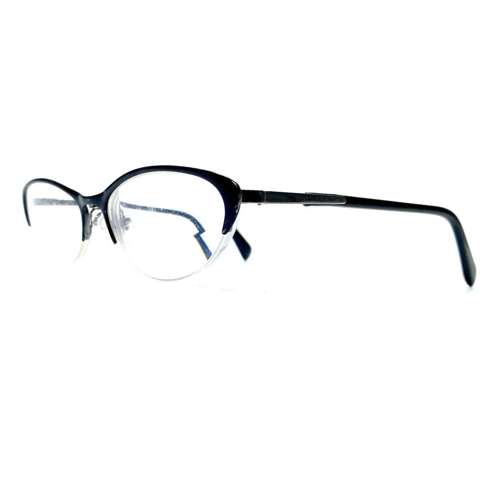 Prada Black Black Silver Retro Half Rim Cat Eye Glasses Italy VPR54 53 17 130